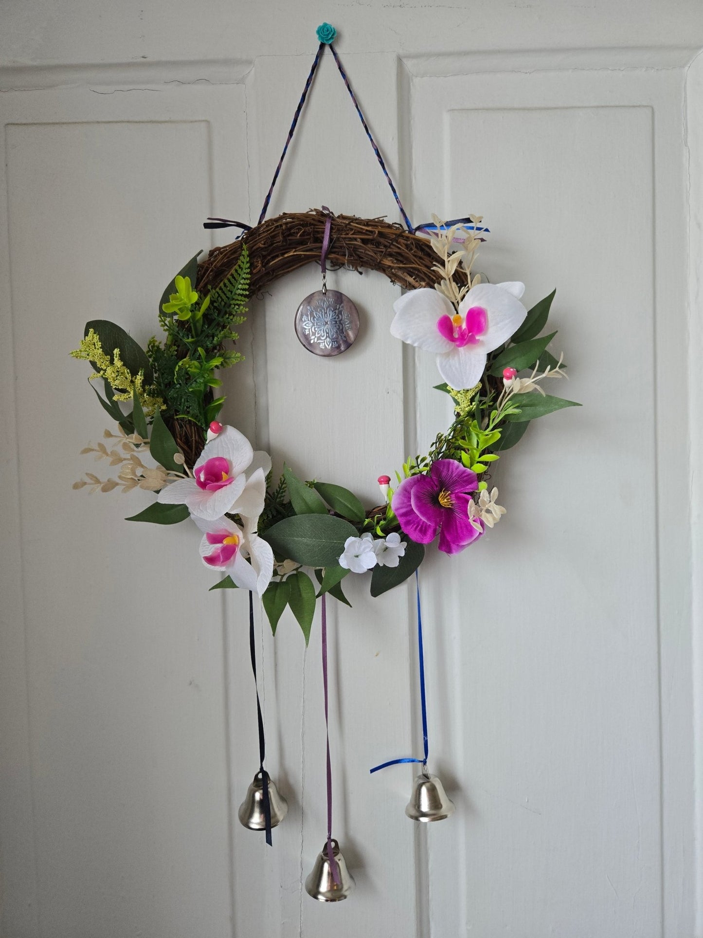 Capiz shell and Orchid 10" Witch Bells - Kelly Andresen Art
