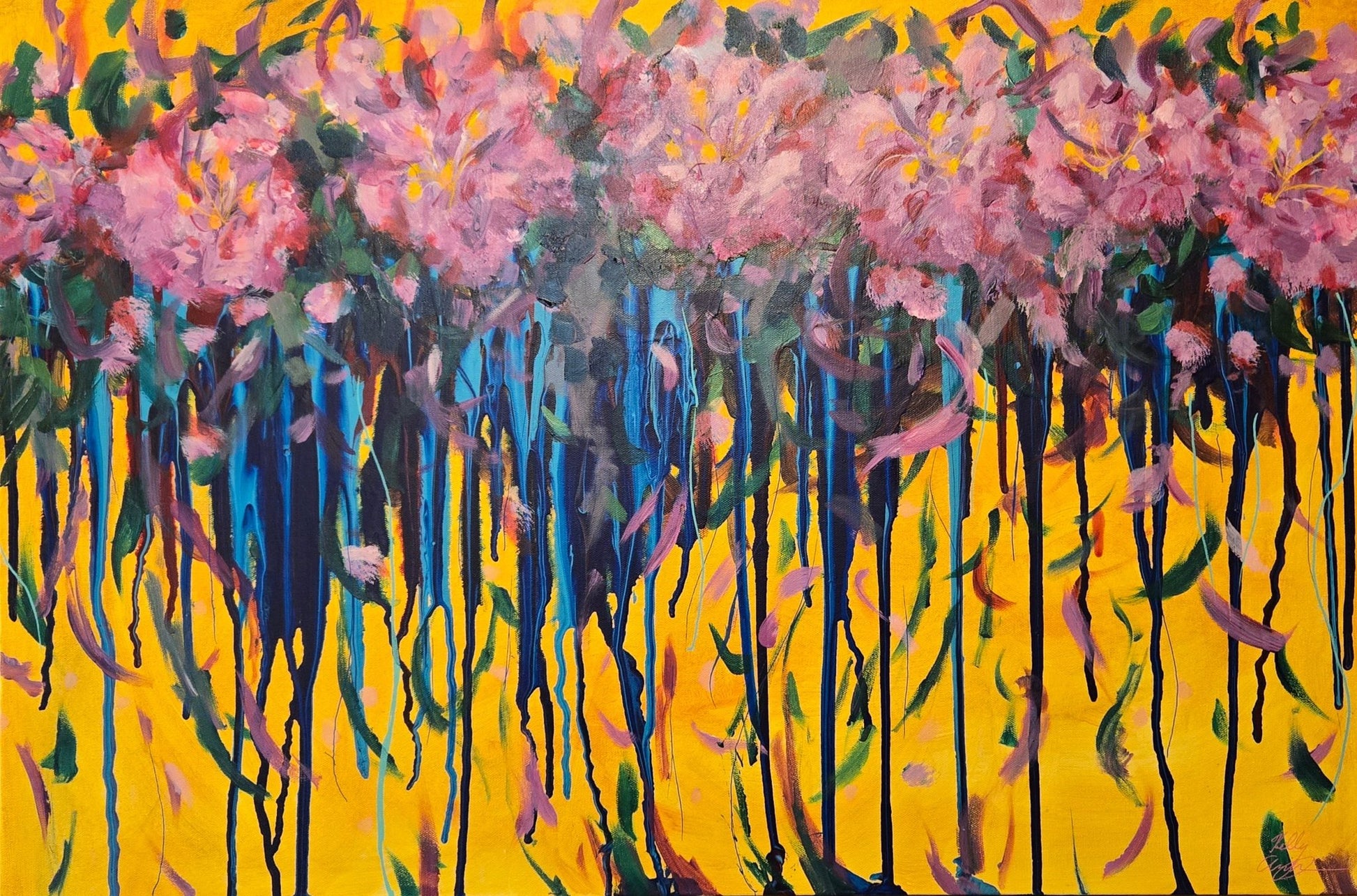 Floramingos 24" x 36" Original Painting - Kelly Andresen Art