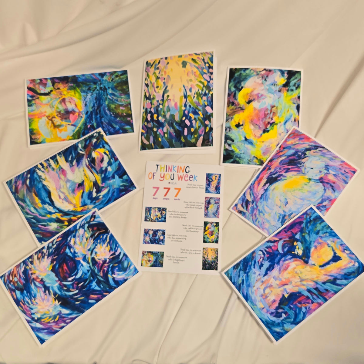 "Thinking of You Week" Value pack of 7 Blank Art Print Greeting Cards