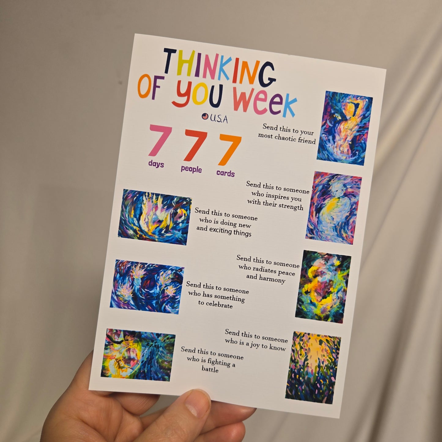 "Thinking of You Week" Value pack of 7 Blank Art Print Greeting Cards