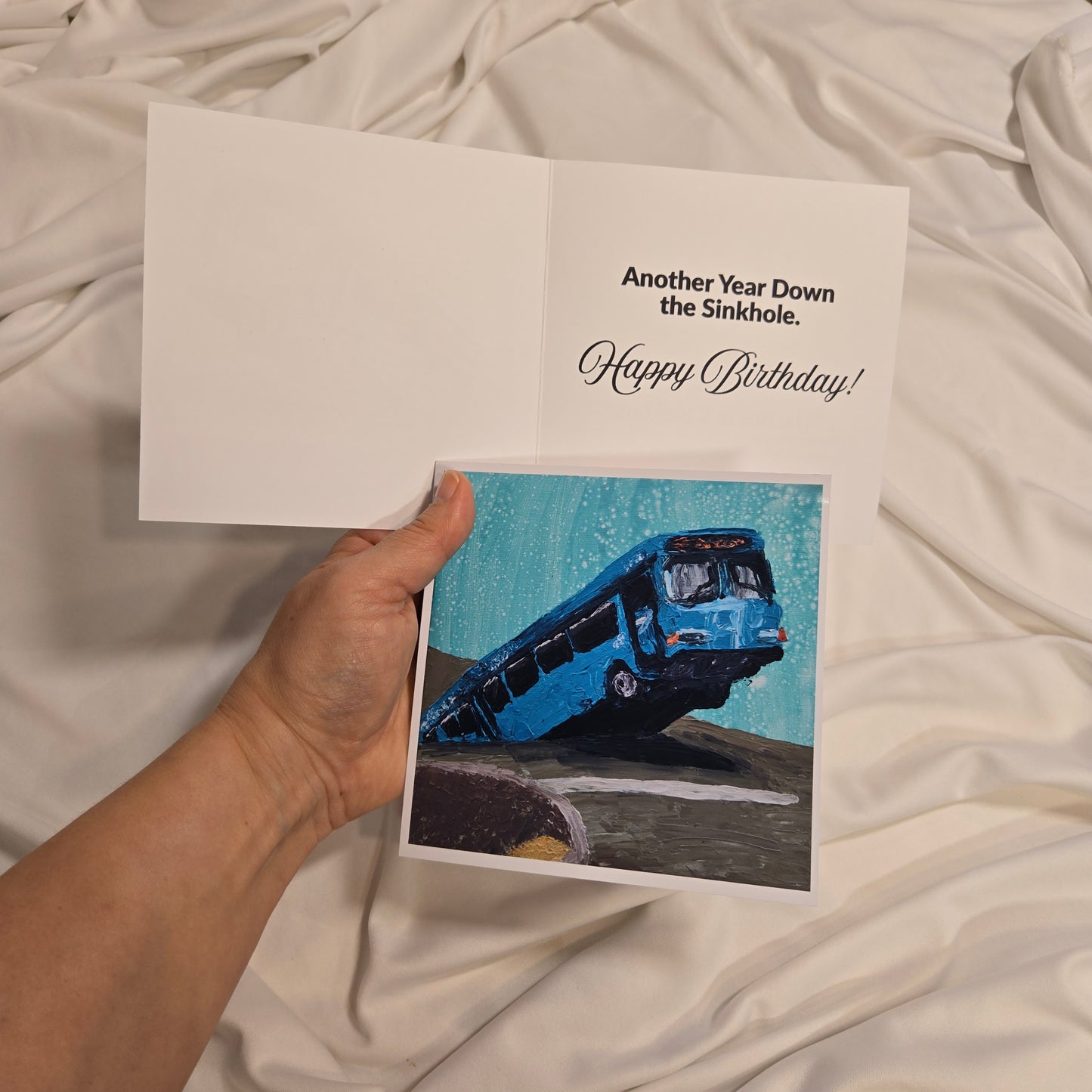 Bus in a Sinkhole Birthday Greeting Card